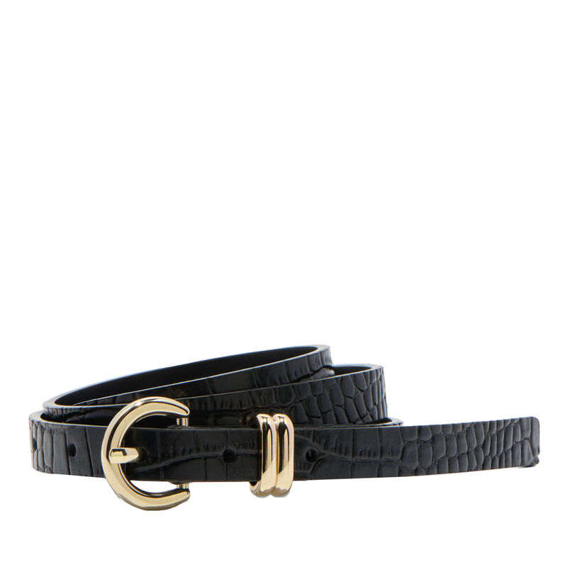 Veronika Maine Skinny Croc Embossed Leather Belt image number 0